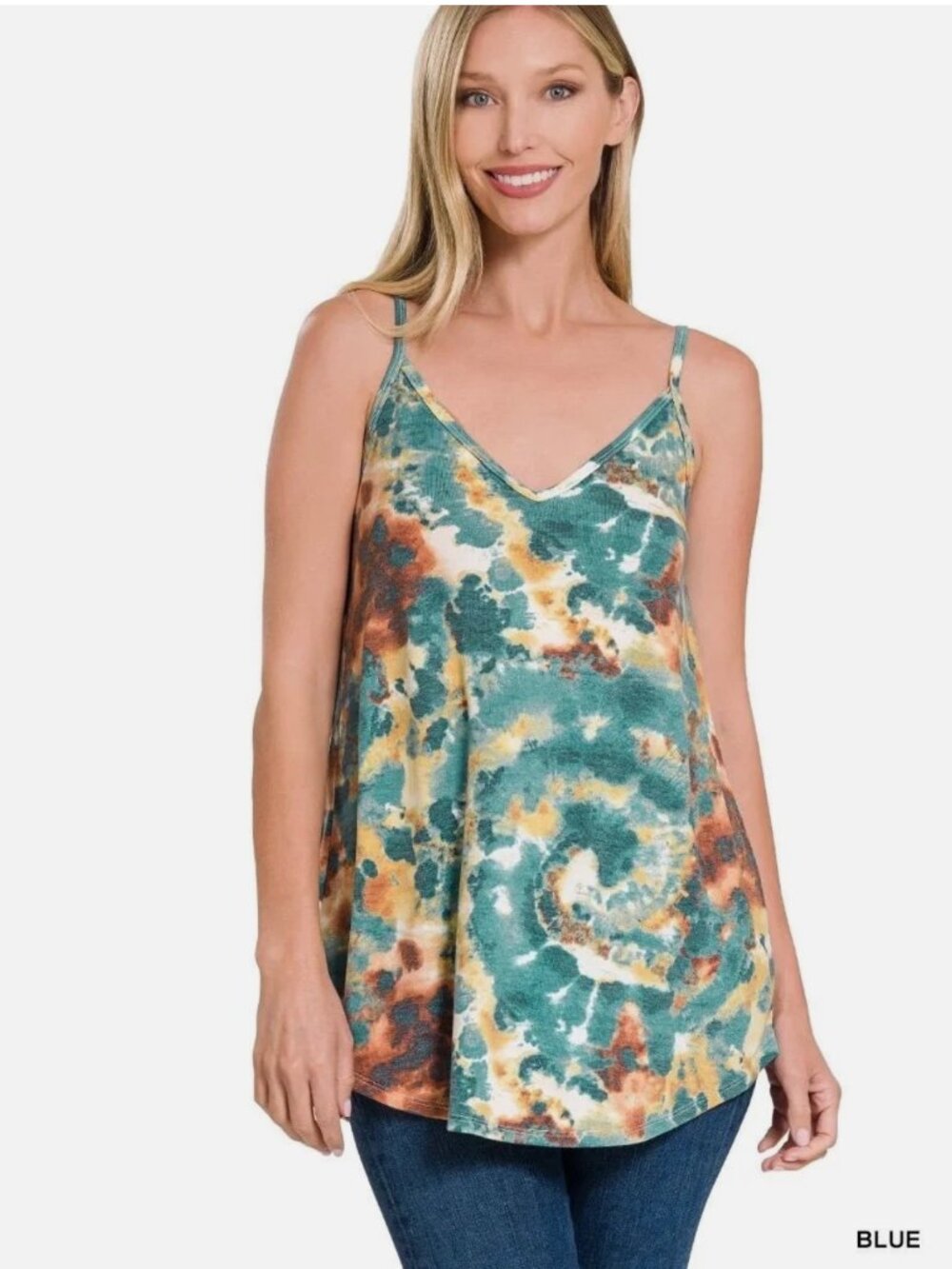 Zenana Outfitters Tie Dye Reversible Spaghetti Strap Cami - Blue/Multi LARGE